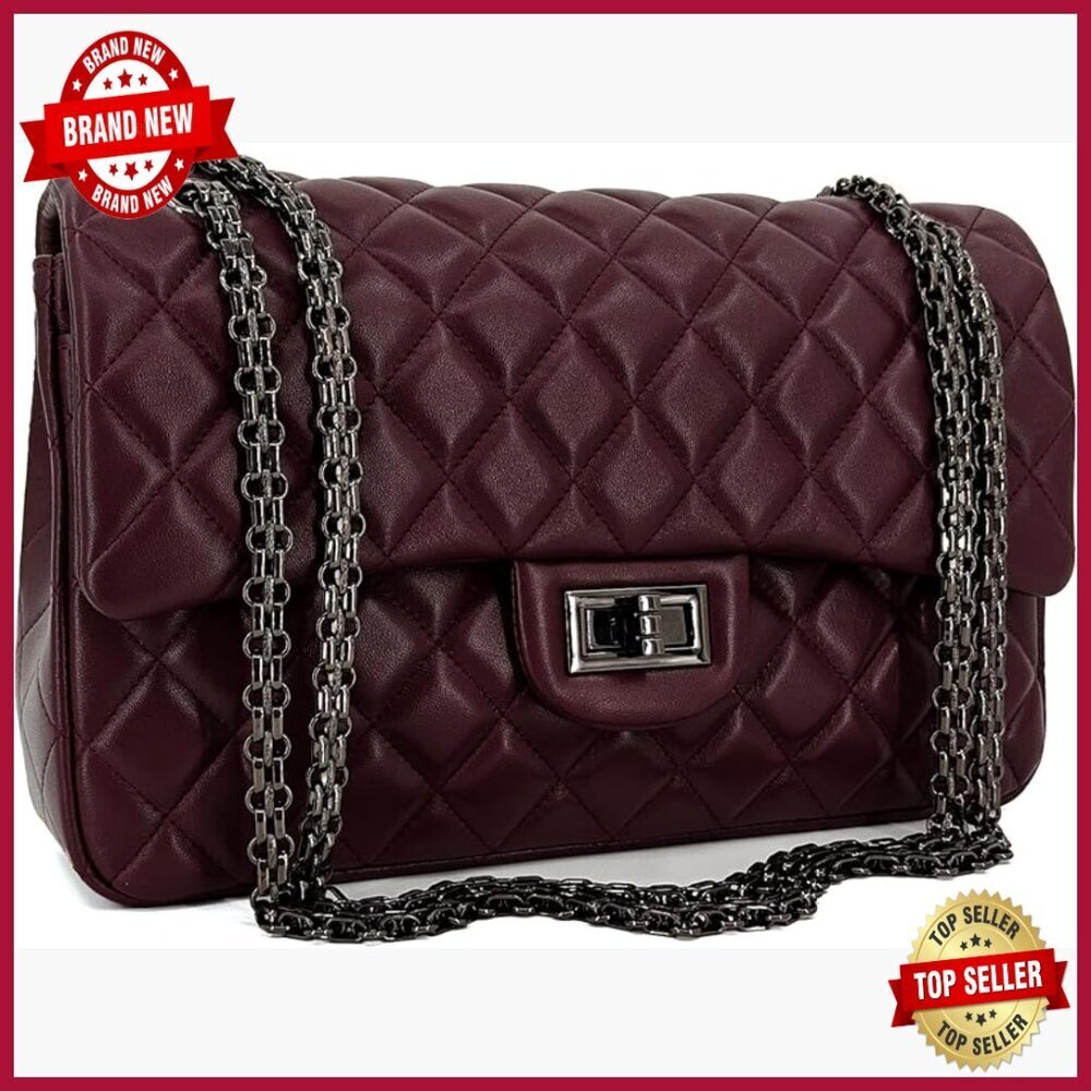 Quilted Leather Crossbody Bag Adjustable Chain Strap Shoulder Purse